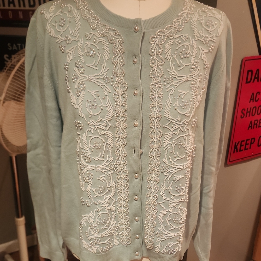 ESCADA Embellished Cardigan Sweater - Light Blue ESCADA